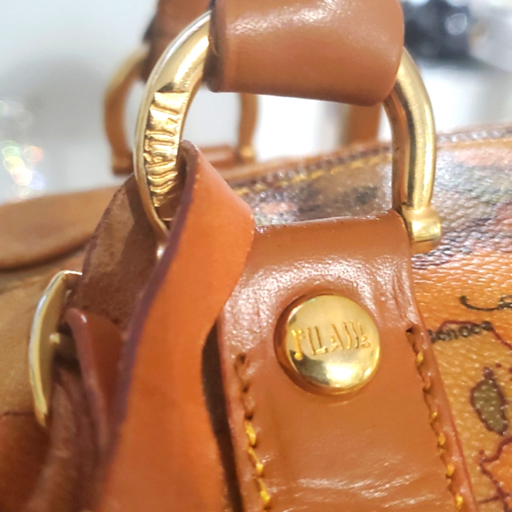 🇮🇹RAREALVIERO Martini Large Boston/speedy World Map Print Leather Duffel Bag🤎 - Picture 9 of 17